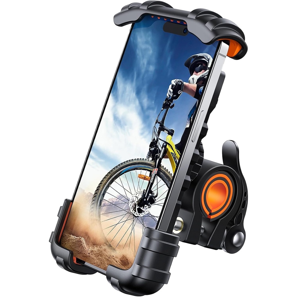 image:imageLamicall Bike Phone Holder Motorcycle Mount OneHand Operation Lockable 360 Rotation Handlebar Clamp for 4768 iPhone 17 Pro Max Air Rubber Protect Road Mountain Bike EBike Scooter HolderOrange