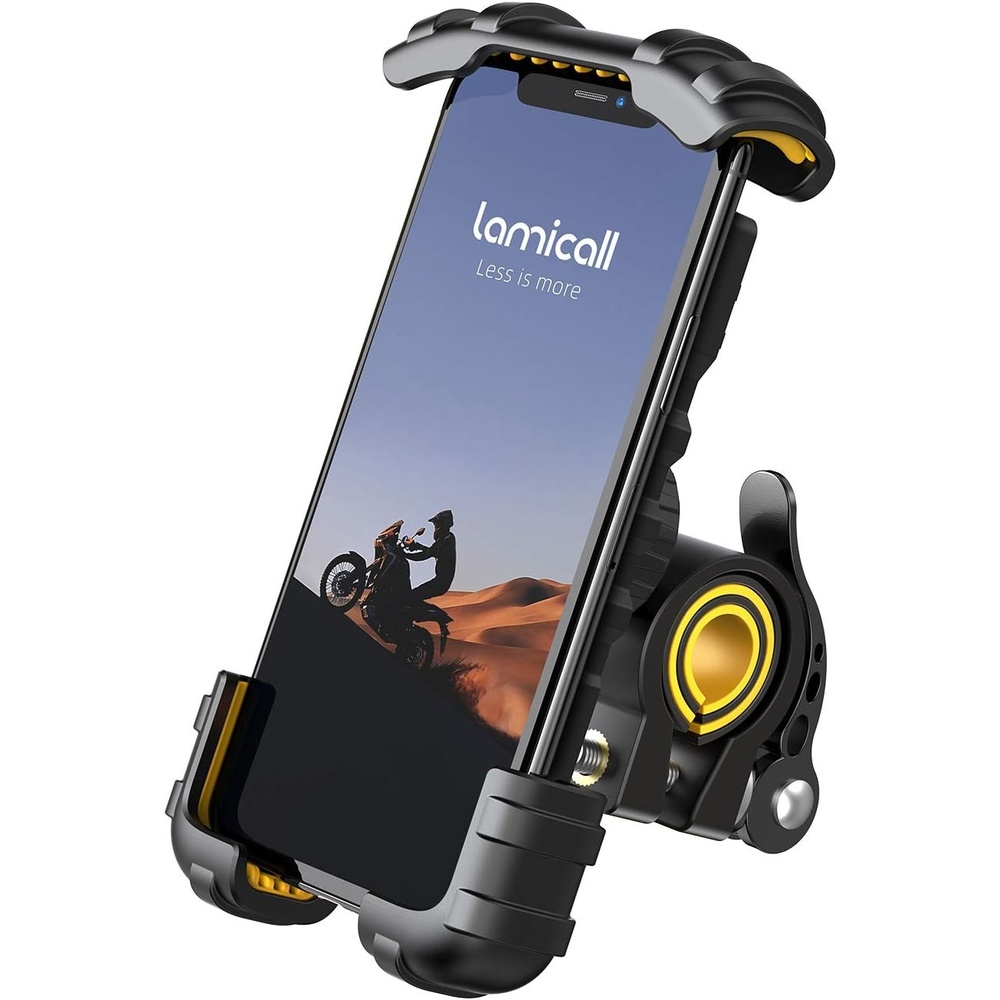 image:imageLamicall Bike Phone Holder Motorcycle Mount OneHand Operation Lockable 360 Rotation Handlebar Clamp for 4768 iPhone 17 Pro Max Air Rubber Protect Road Mountain Bike EBike Scooter HolderYellow