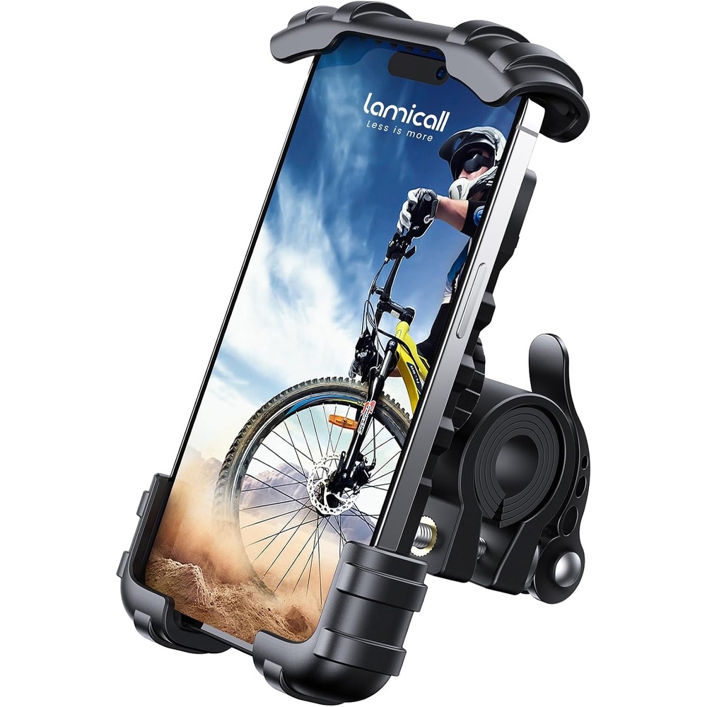 image:imageLamicall Bike Phone Holder Motorcycle Mount  OneHand Operation Lockable  360 Rotation Handlebar Clamp for 4768 iPhone 17 Pro Max Air Rubber Protect Road Mountain Bike EBike Scooter HolderBlack