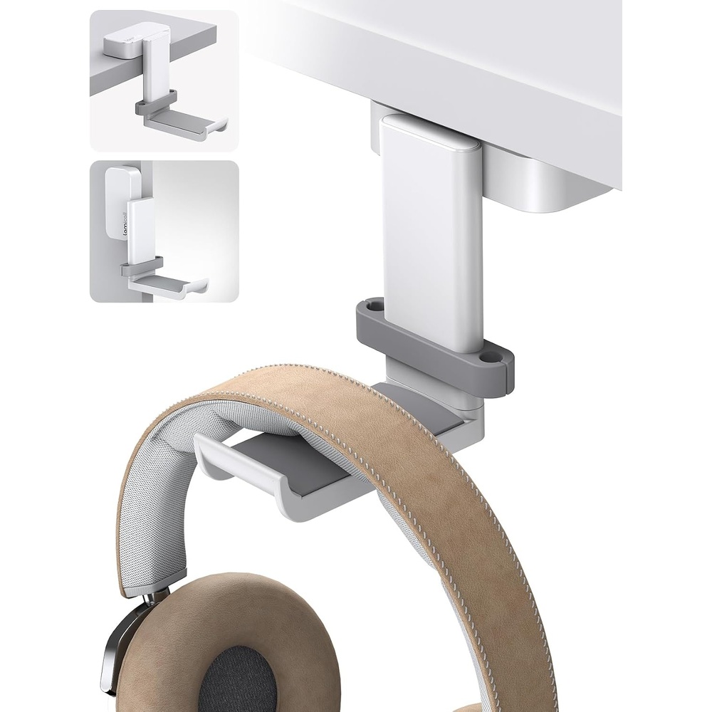image:imageLamicall Headphone Stand Adhesive Rotatable Headset Earphone Hanger Hook  360 Rotation Earphone Holder Cable Organizer Headphone Stand for All Headset Gaming HyperX Razer Sony Senn heiserWhite