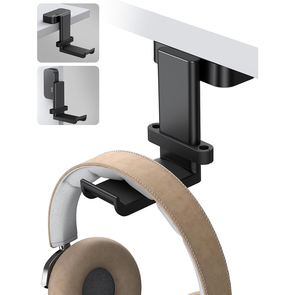 image:imageLamicall Headphone Stand Adhesive Rotatable Headset Earphone Hanger Hook 360 Rotation Earphone Holder Cable Organizer Headphone Stand for All Headset Gaming HyperX Razer Sony Senn heiserBlack