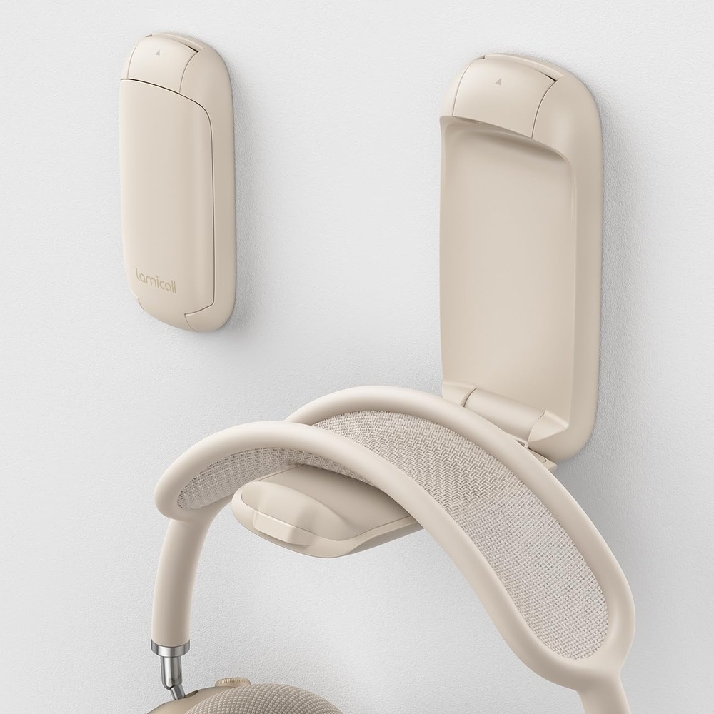 image:imageLamicall Headphone Stand Sticky Headset Holder Foldable Headphone Holder  Compact Headphone Hook Mount Adhesive Hanger Clip Under Desk Earphone Clamp for Airpods Max HyperX Sennheiser BlackKhaki