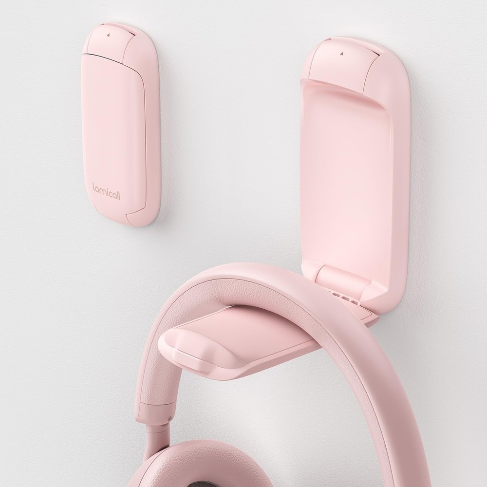 image:imageLamicall Headphone Stand Sticky Headset Holder Foldable Headphone Holder  Compact Headphone Hook Mount Adhesive Hanger Clip Under Desk Earphone Clamp for Airpods Max HyperX Sennheiser BlackPink