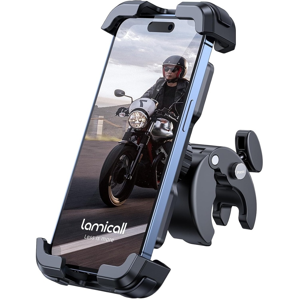 image:imageLamicall Motorcycle Bike Phone Holder with Upgrade Quick Install Bar Clip Metal Lock Bicycle Phone Mount Scooter Phone Holder Cell Phone Clamp for iPhone Galaxy 4768 Phones BlackBlack