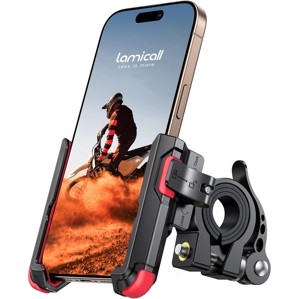 image:imageLamicall Motorcycle Bike Phone Mount 1s Lock Bike Phone Holder  No Block Camera Bicycle Cell Phone Holder Clamp Scooter Bar Clip Gifts for iPhone Pro Max Galaxy S25 Ultra 477 PhonesRed