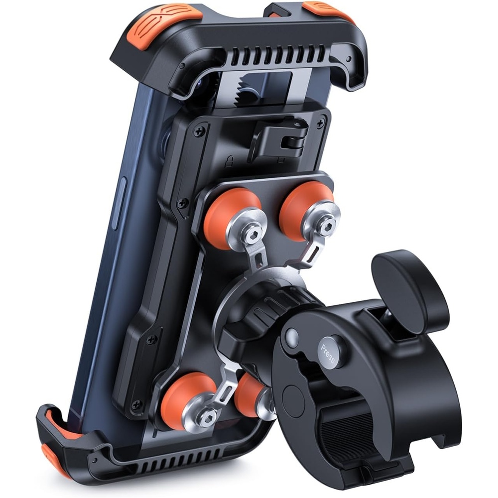 image:imageLamicall Motorcycle Phone Mount Holder with Dual Vibration Dampener Upgrade Handlebar Clip Motorcycle Cell Phone Holder Bike Phone Mount for iPhone Pro Max 4767 Phones BlackOrange