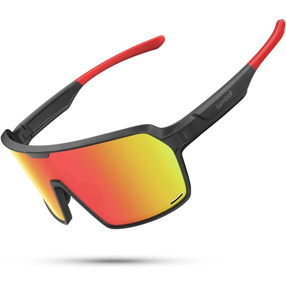 image:imageLamicall XL Size Polarized Sports Sunglasses for Men Women Large UV400 Protection Sun Glasses Running Cycling BaseballBlack Framered Lens