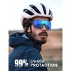Lamicall XL Size Polarized Sports Sunglasses for Men Women, Large UV400 Protection Sun Glasses, Running Cycling Baseball(Blue Frame-blue Lens)