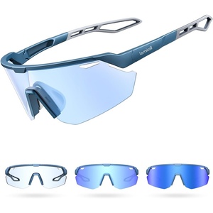 Lamicall 24g Polarized Sports Sunglasses for Men Women – UV400 Protection Sun Glasses for Baseball Running Cycling Fishing(Blue Frame-photochromic Blue Lens)