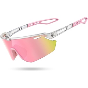 Lamicall 24g Polarized Sports Sunglasses for Men Women – UV400 Protection Sun Glasses for Baseball Running Cycling Fishing(Transparent Frame-pink Lens)