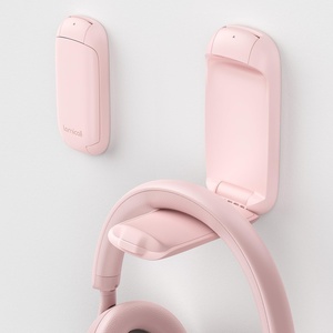 Lamicall Headphone Stand, Sticky Headset Holder, Foldable Headphone Holder | Compact Headphone Hook Mount, Adhesive Hanger Clip Under Desk, Earphone Clamp for Airpods Max, HyperX, Sennheiser, Black(Pink)