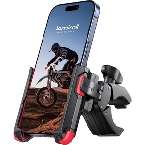 Lamicall Motorcycle Bike Phone Mount, 1s Quick Release Bike Phone Holder | Camera Friendly Bicycle Cell Phone Holder Clip, Scooter Handlebar Clamp, for iPhone Pro Max, Galaxy, 4.7-7″ Phones, Blue(Red)